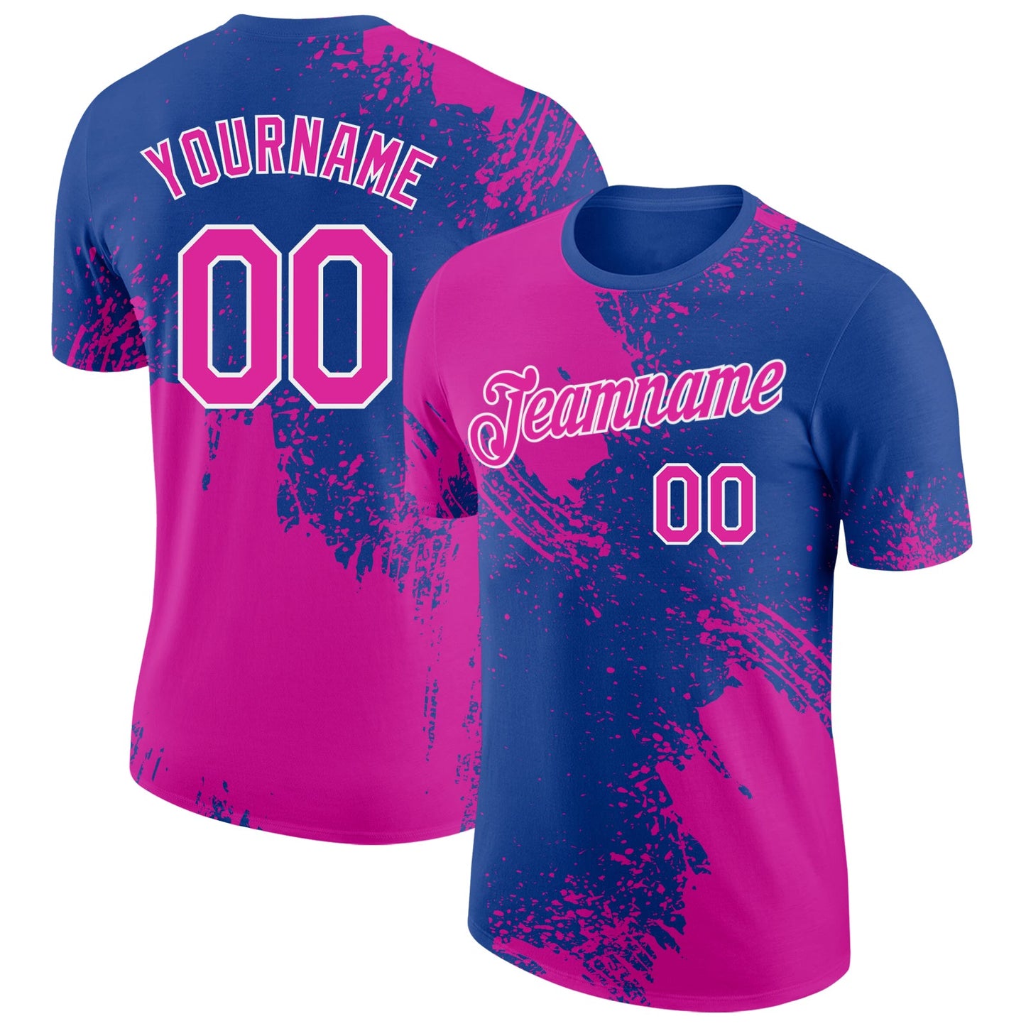 Custom Royal Deep Pink-White Abstract Brush Stroke Performance T-Shirt - Main View