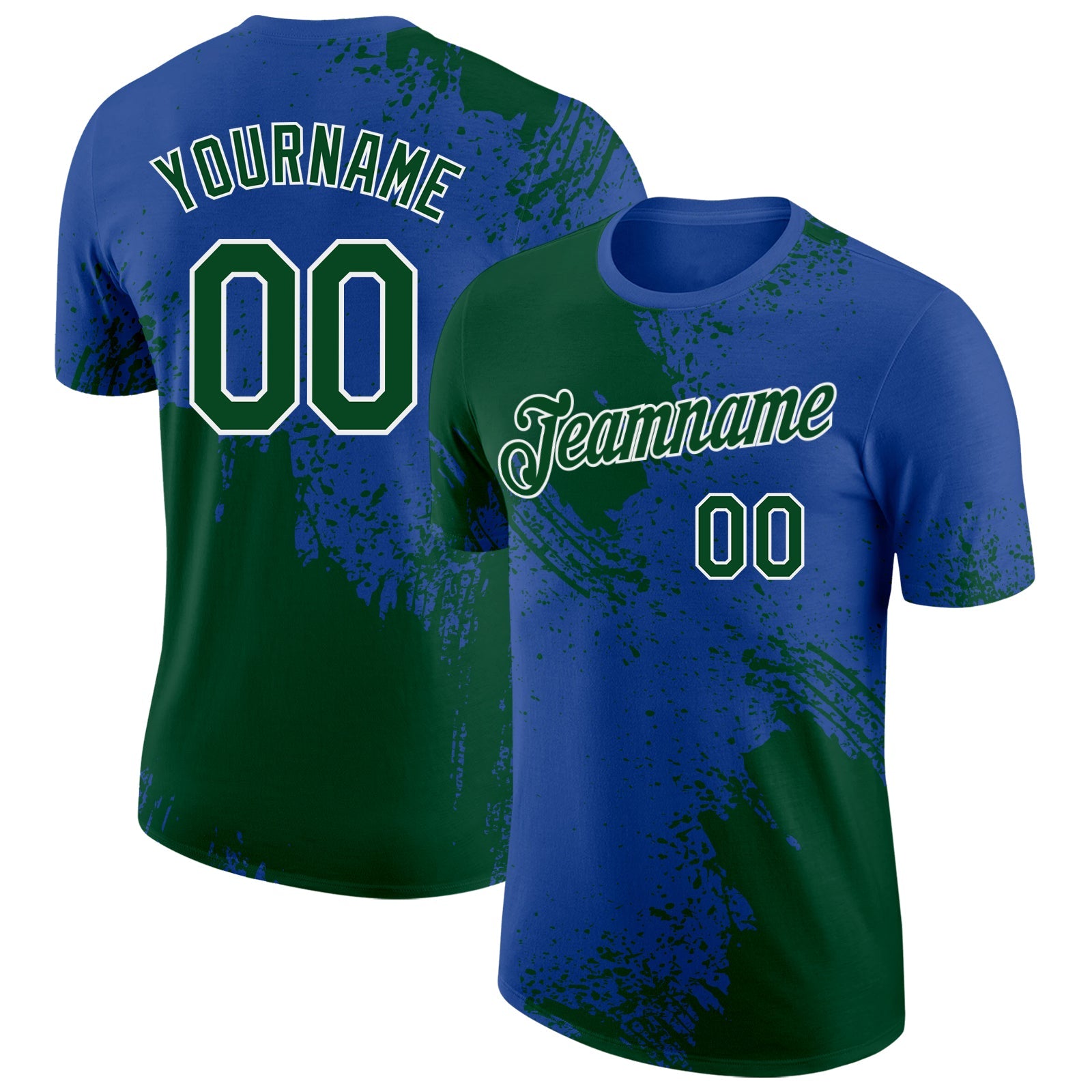 Custom Royal Green-White Abstract Brush Stroke Performance T-Shirt - Main View