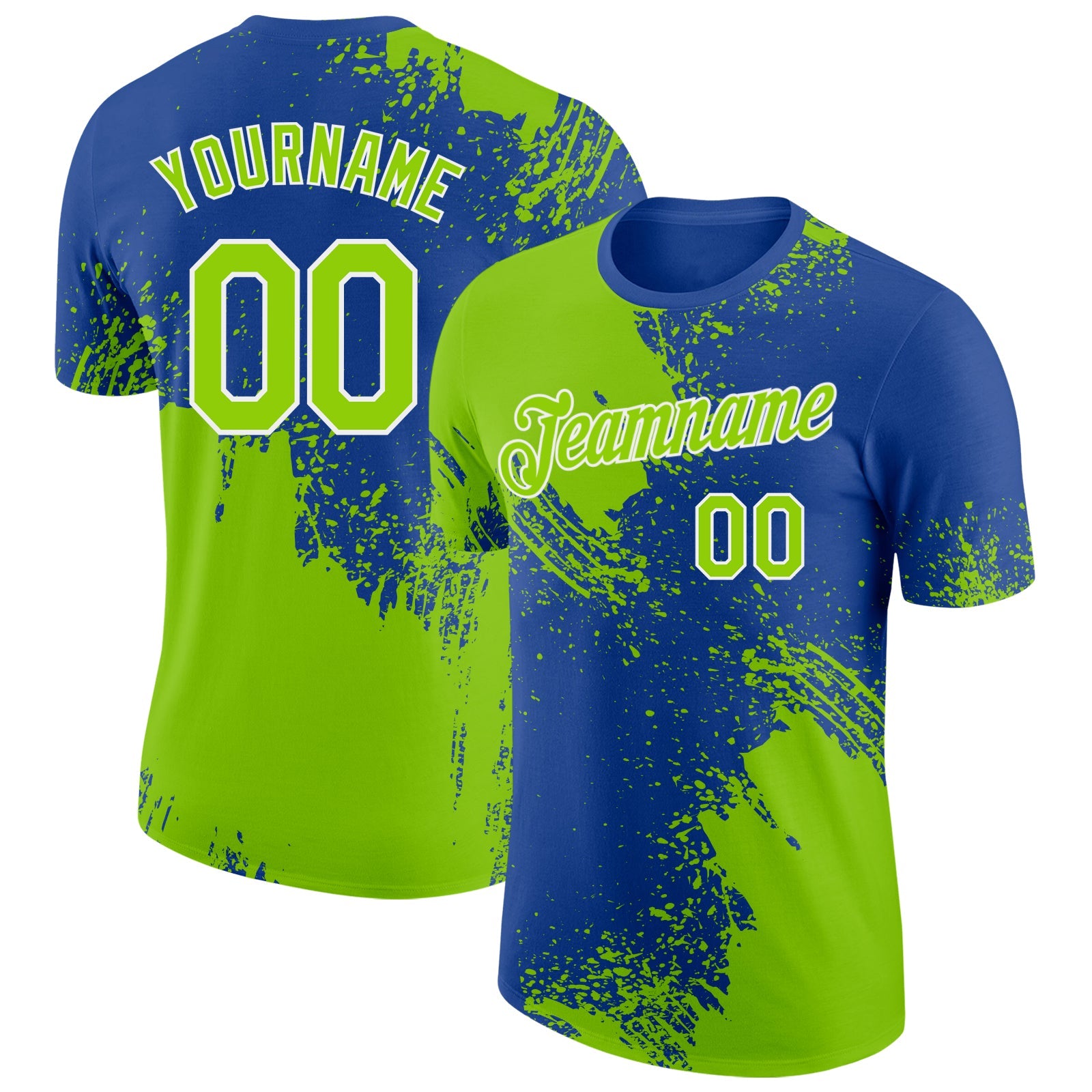 Custom Royal Neon Green-White Abstract Brush Stroke Performance T-Shirt - Main View
