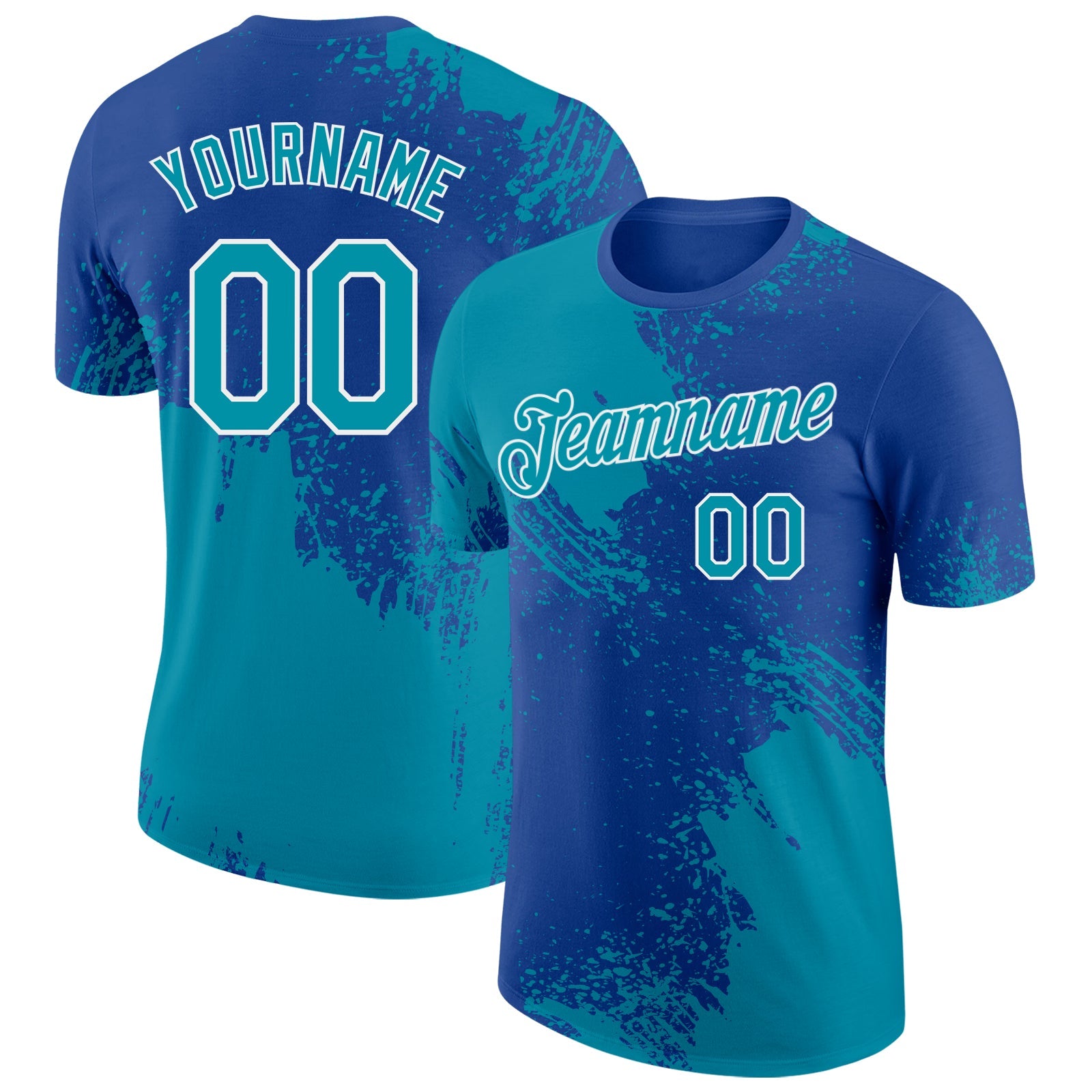 Custom Royal Teal-White Abstract Brush Stroke Performance T-Shirt - Main View