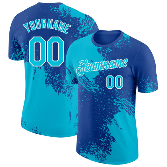 Custom Royal Lakes Blue-White Abstract Brush Stroke Performance T-Shirt - Main View