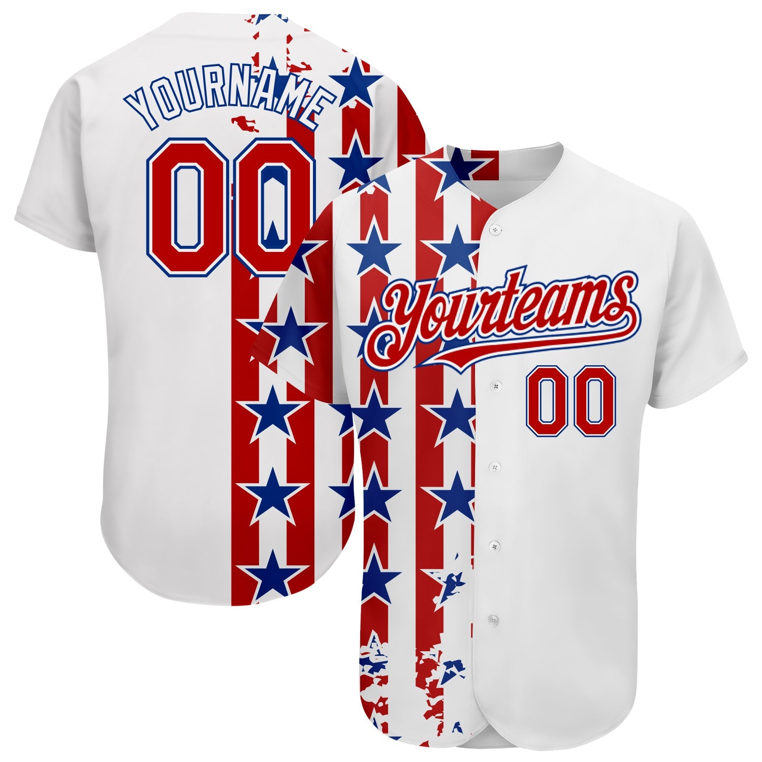 Custom White Red-Royal 3D American Flag Authentic Baseball Jersey - Main View