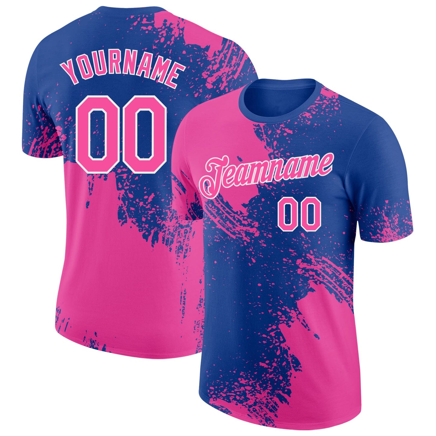 Custom Royal Pink-White Abstract Brush Stroke Performance T-Shirt - Main View