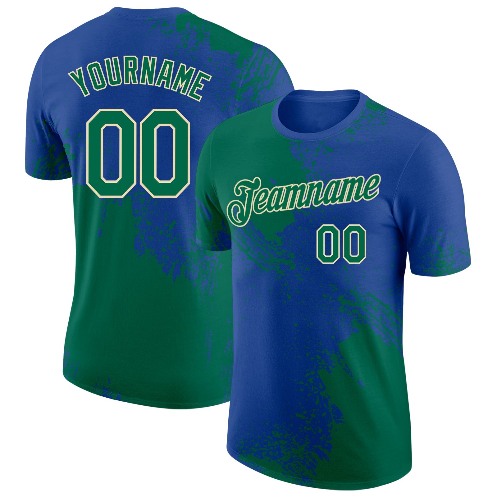Custom Royal Kelly Green-Cream Abstract Brush Stroke Performance T-Shirt - Main View