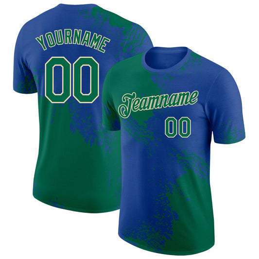 Custom Royal Kelly Green-Cream Abstract Brush Stroke Performance T-Shirt - Main View