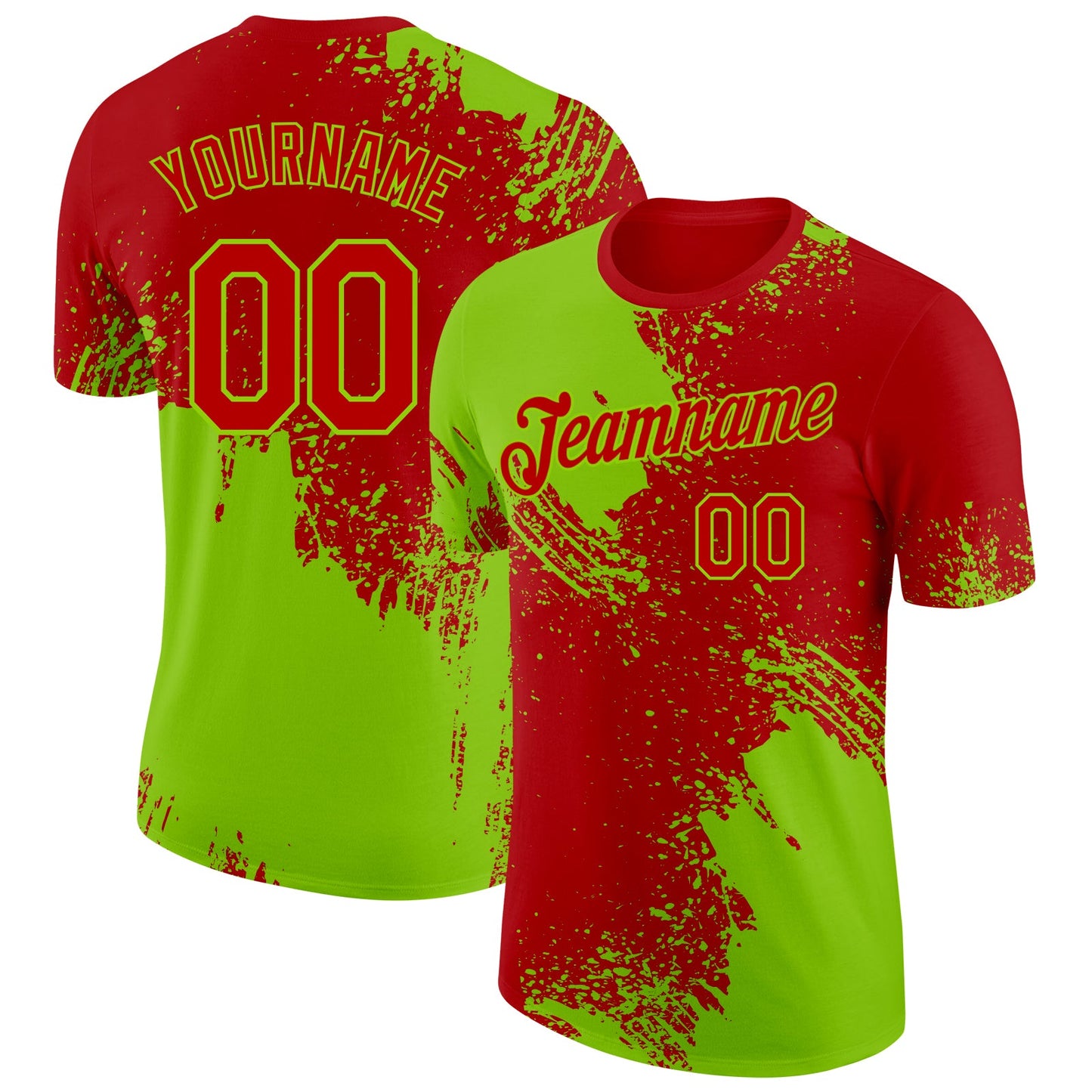 Custom Red-Neon Green Abstract Brush Stroke Performance T-Shirt - Main View