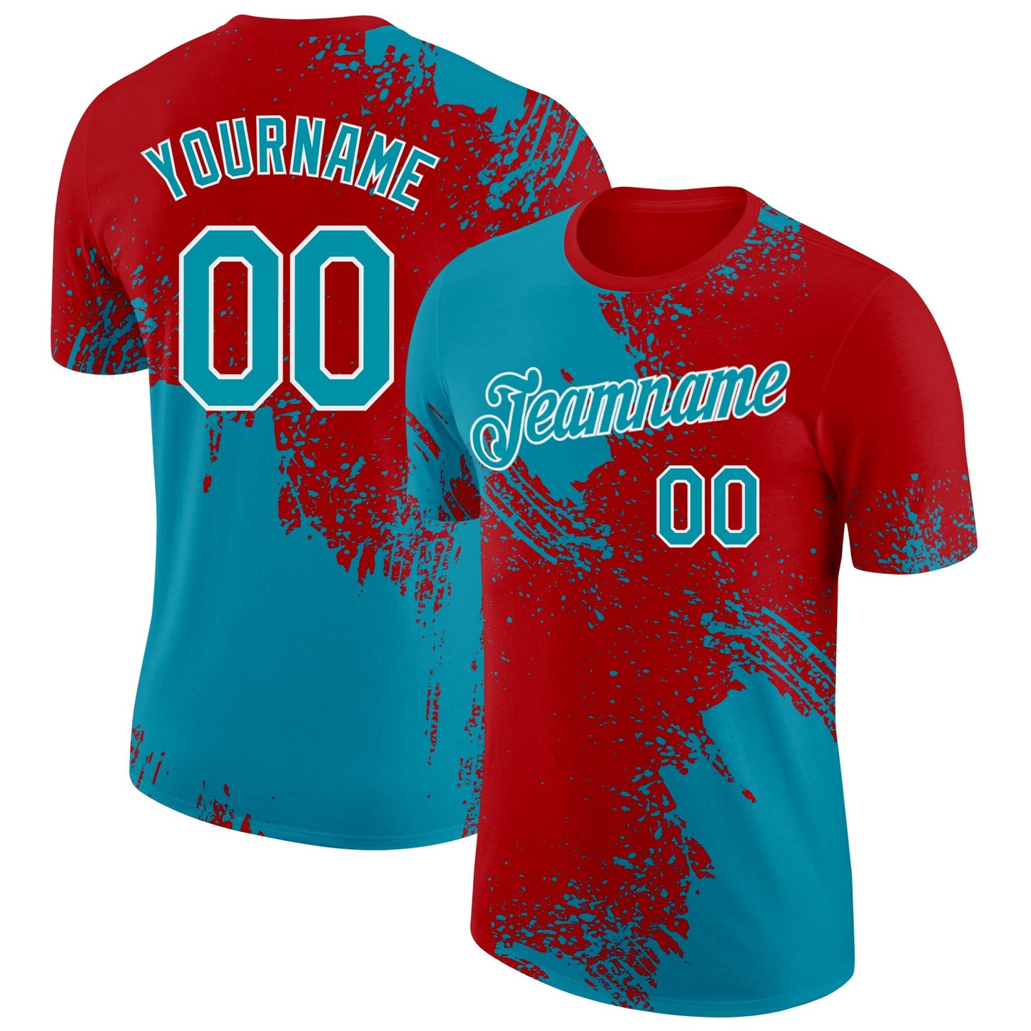 Custom Red Teal-White Abstract Brush Stroke Performance T-Shirt - Main View