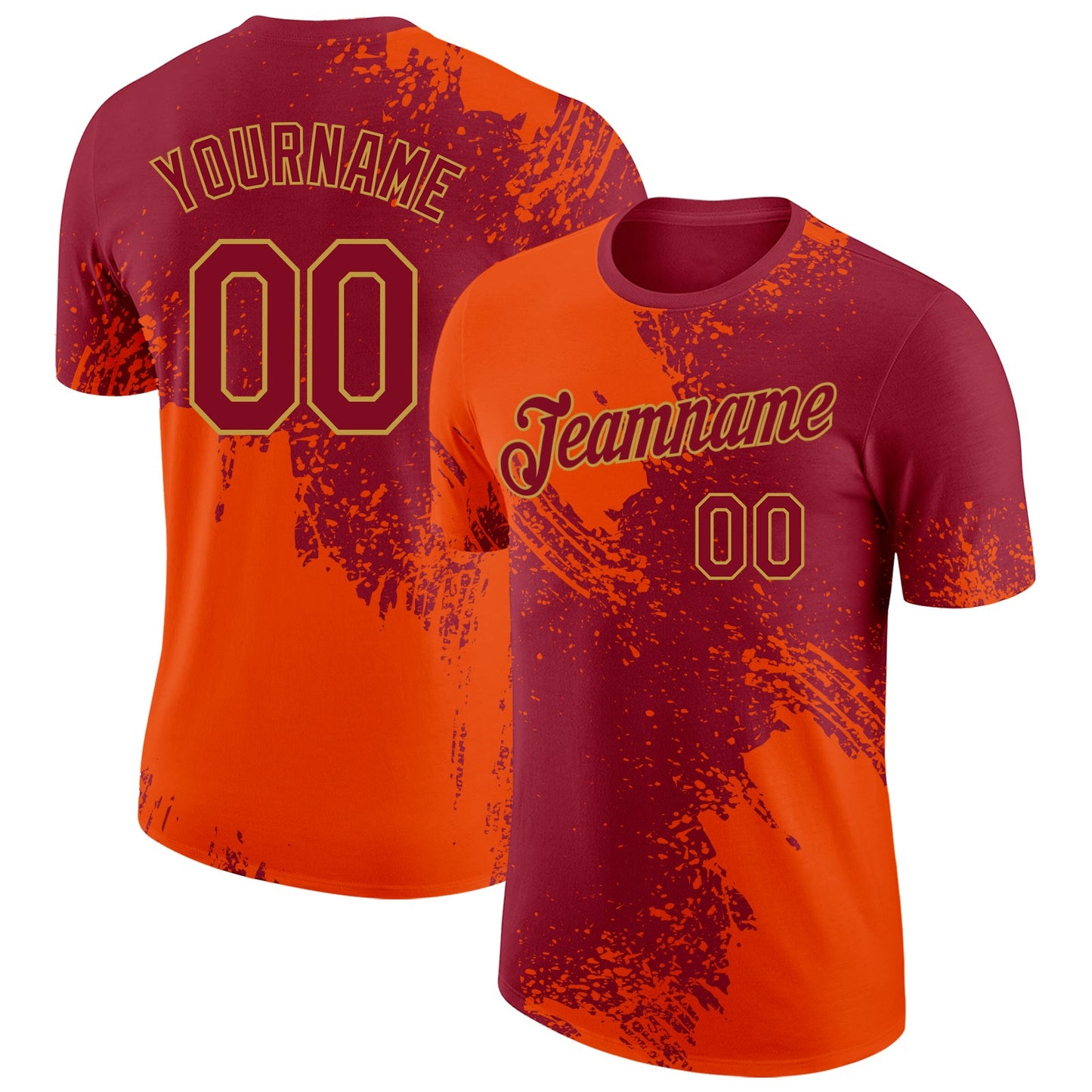 Custom Crimson Orange-Old Gold Abstract Brush Stroke Performance T-Shirt - Main View