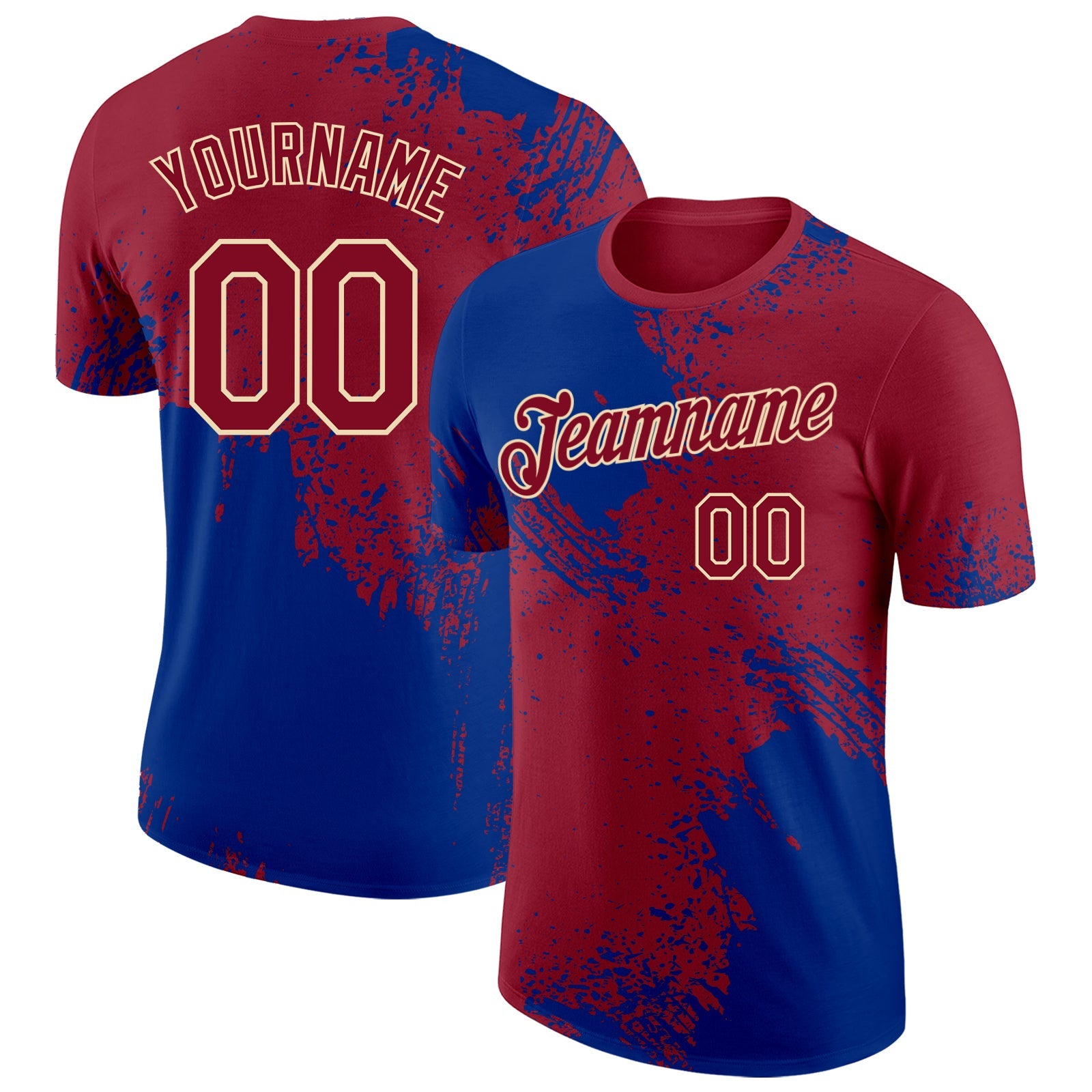 Custom Crimson Royal-Cream Abstract Brush Stroke Performance T-Shirt - Main View