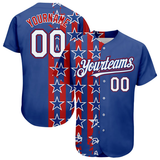 Custom Royal White Red 3D American Flag Authentic Baseball Jersey - Main View