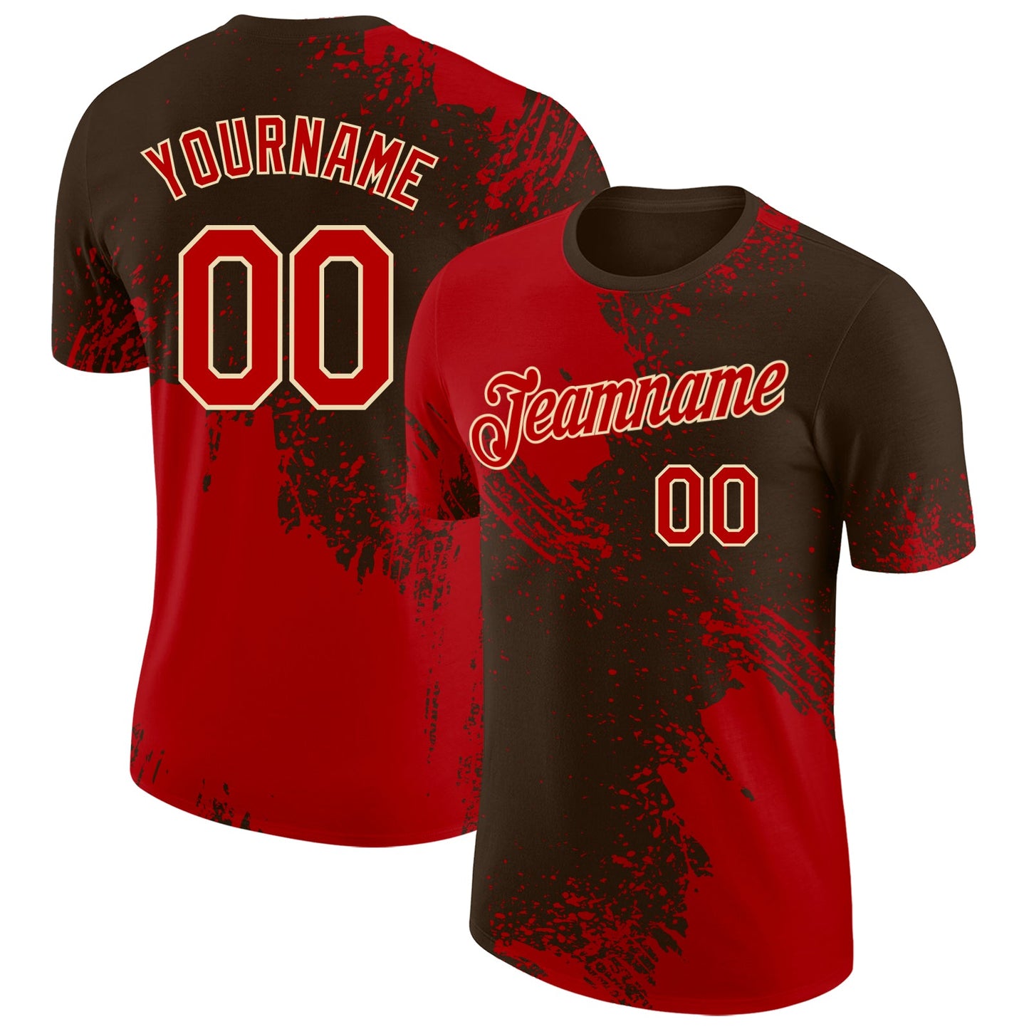 Custom Brown Red-Cream Abstract Brush Stroke Performance T-Shirt - Main View