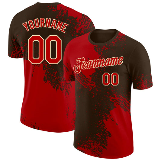 Custom Brown Red-Cream Abstract Brush Stroke Performance T-Shirt - Main View