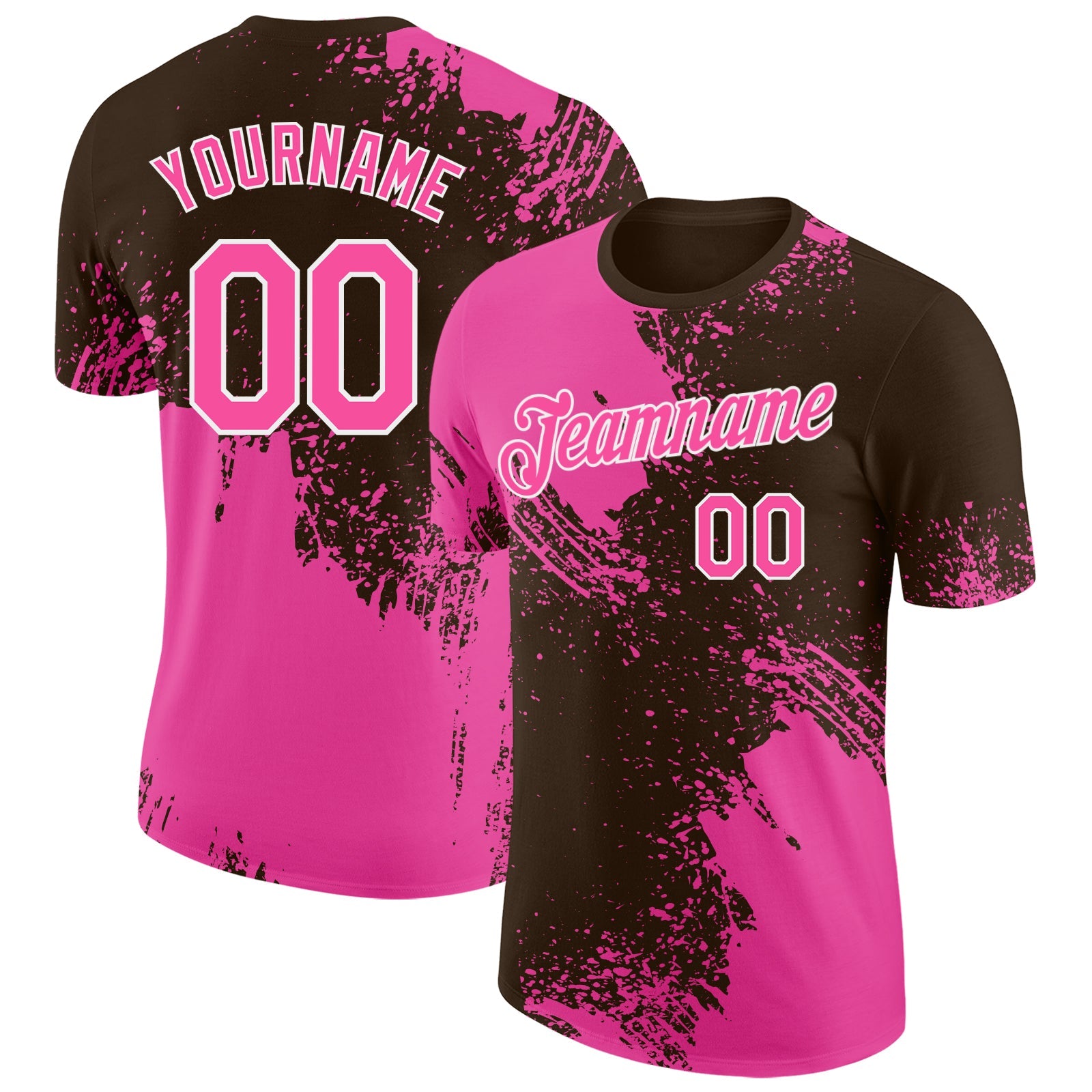 Custom Brown Pink-White Abstract Brush Stroke Performance T-Shirt - Main View