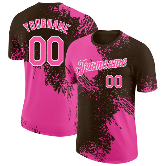 Custom Brown Pink-White Abstract Brush Stroke Performance T-Shirt - Main View