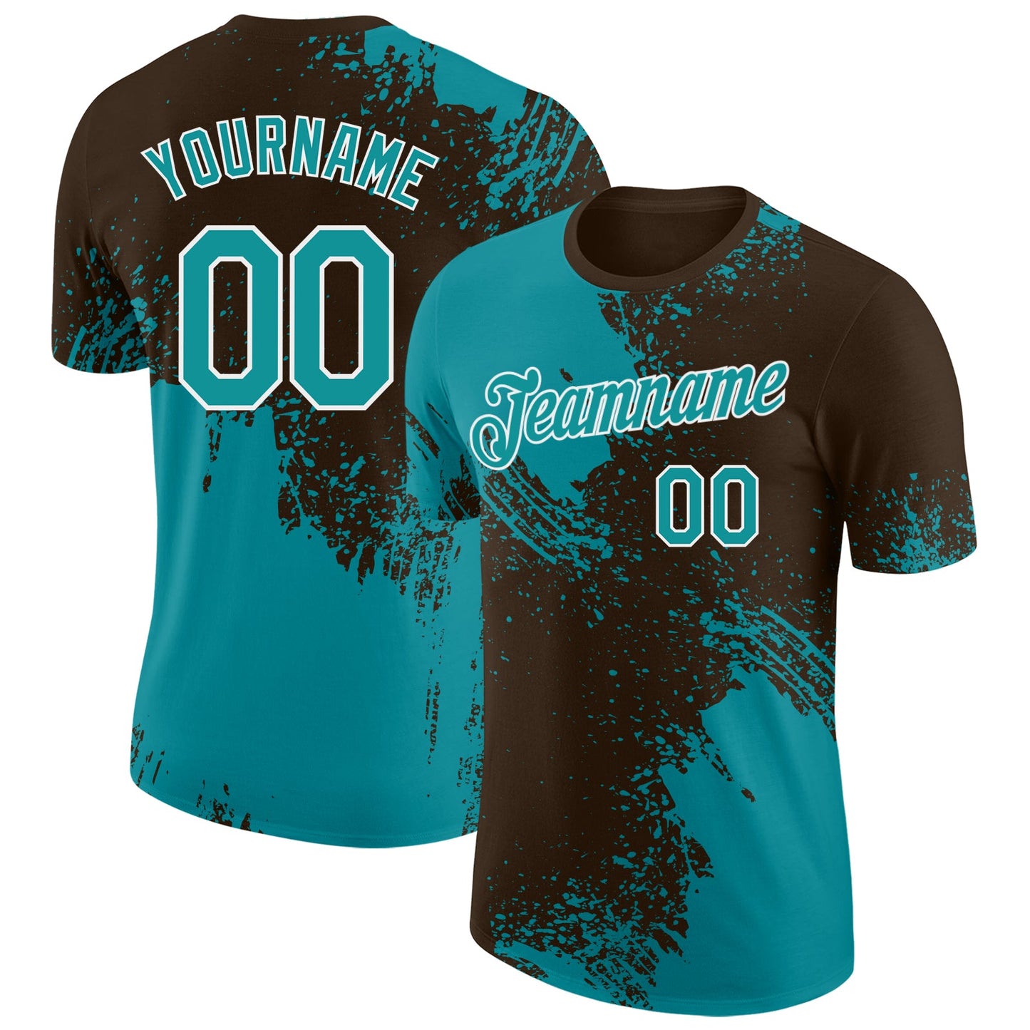 Custom Brown Teal-White Abstract Brush Stroke Performance T-Shirt - Main View