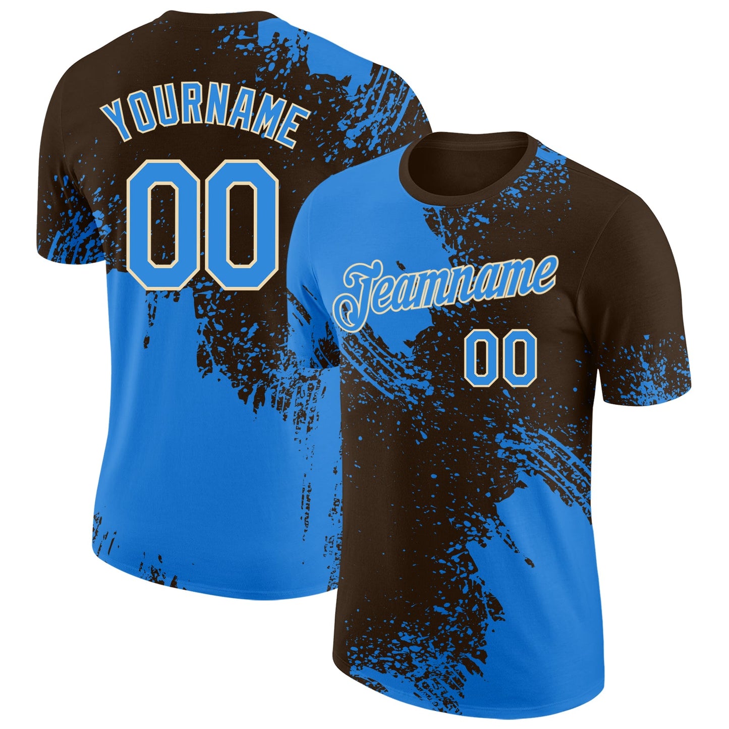Custom Brown Powder Blue-Cream Abstract Brush Stroke Performance T-Shirt - Main View