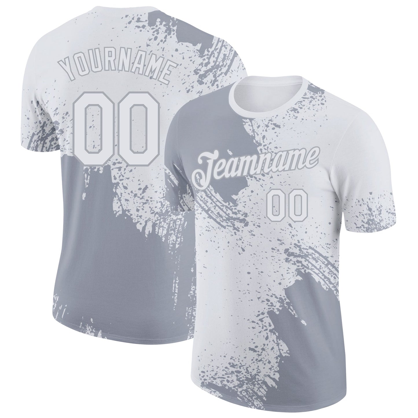 Custom White-Gray Abstract Brush Stroke Performance T-Shirt - Main View