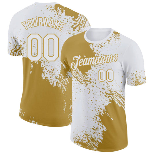 Custom White-Old Gold Abstract Brush Stroke Performance T-Shirt - Main View