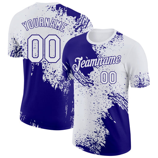 Custom White-Dark Purple Abstract Brush Stroke Performance T-Shirt - Main View