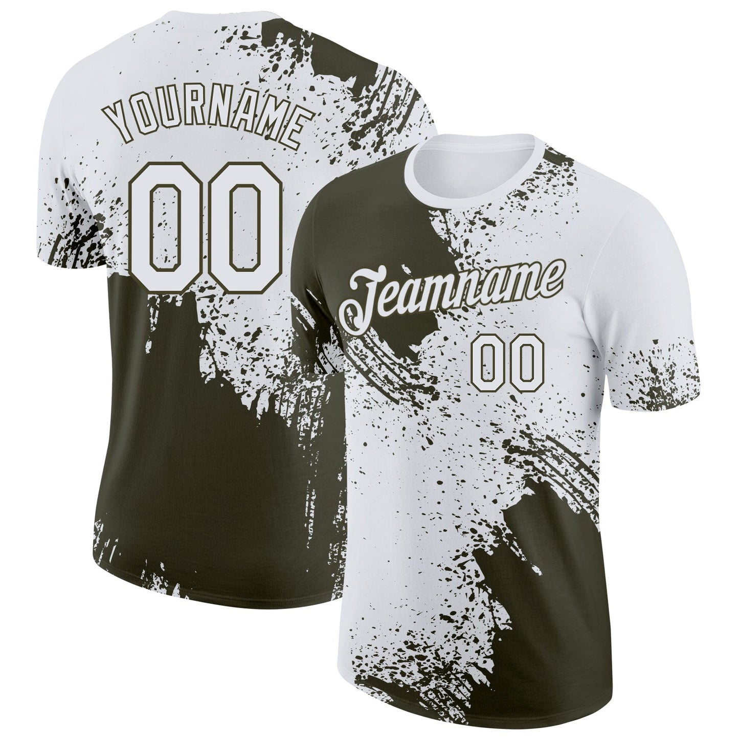 Custom White-Olive Abstract Brush Stroke Performance T-Shirt - Main View