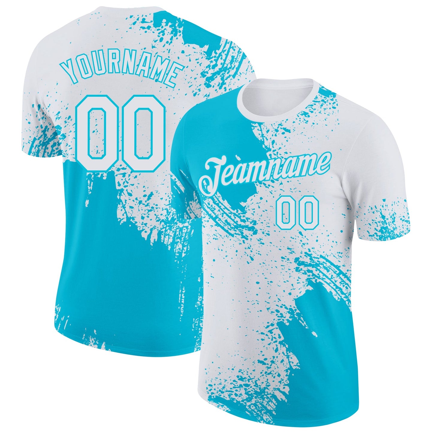 Custom White-Lakes Blue Abstract Brush Stroke Performance T-Shirt - Main View