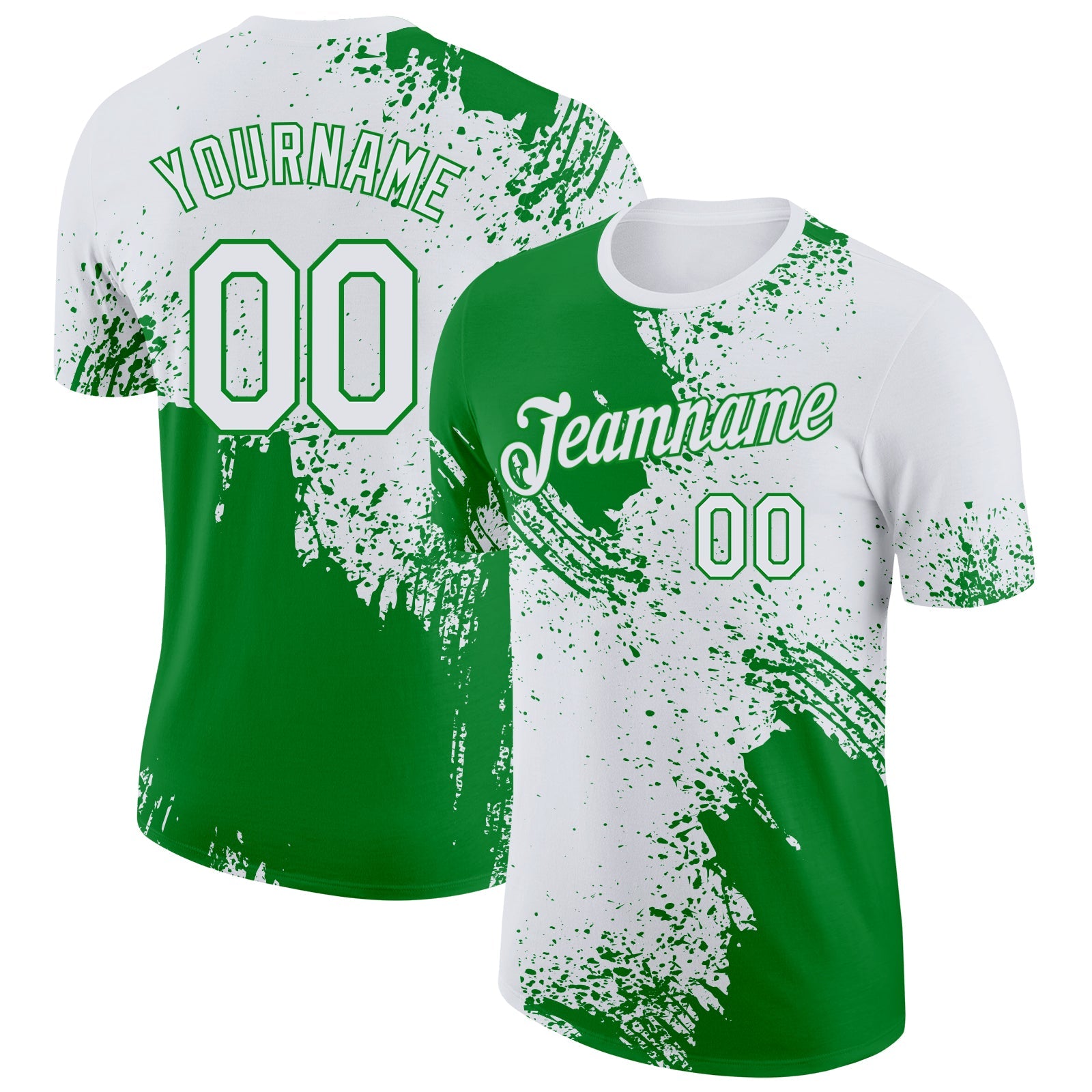 Custom White-Grass Green Abstract Brush Stroke Performance T-Shirt - Main View