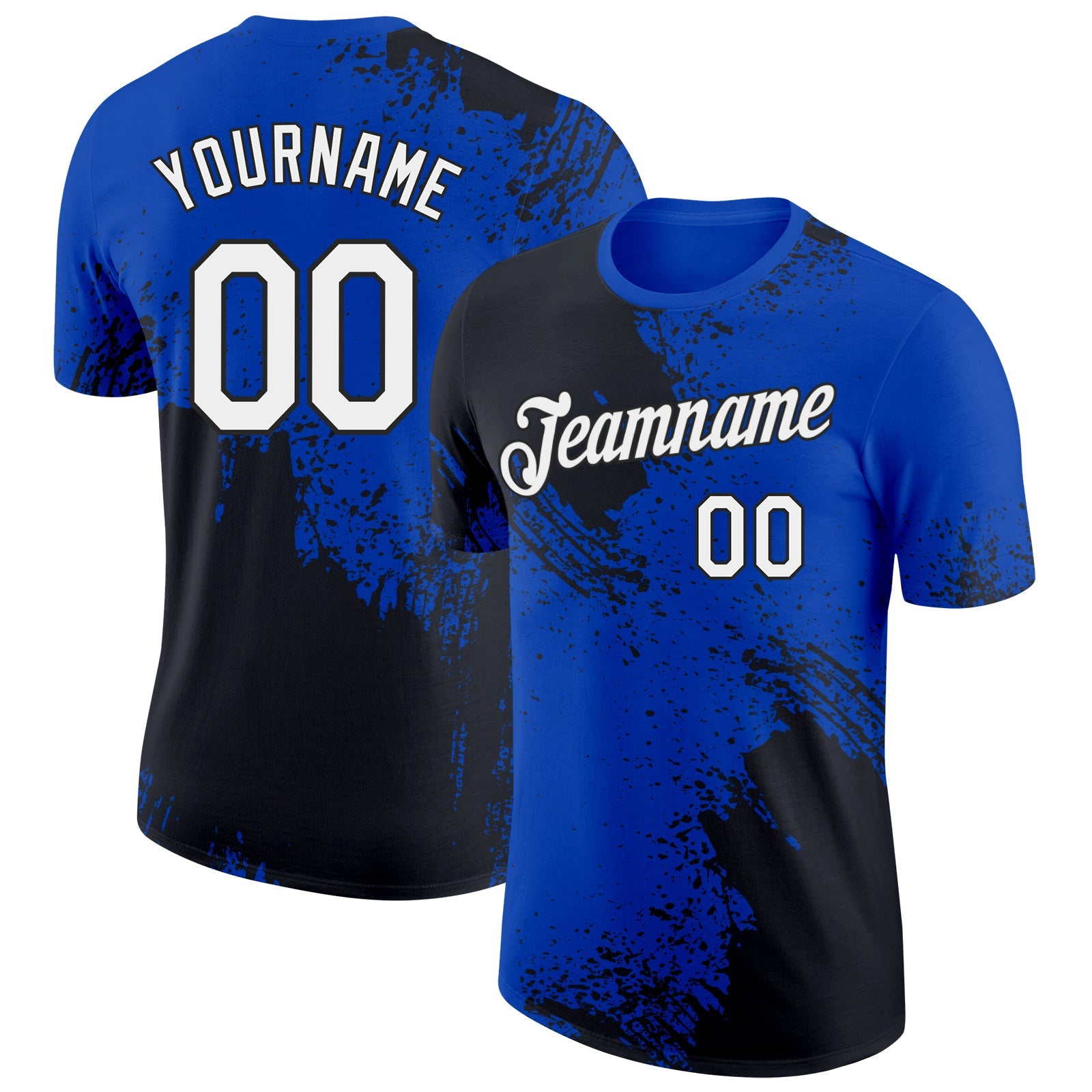 Custom Thunder Blue White-Black Abstract Brush Stroke Performance T-Shirt - Main View