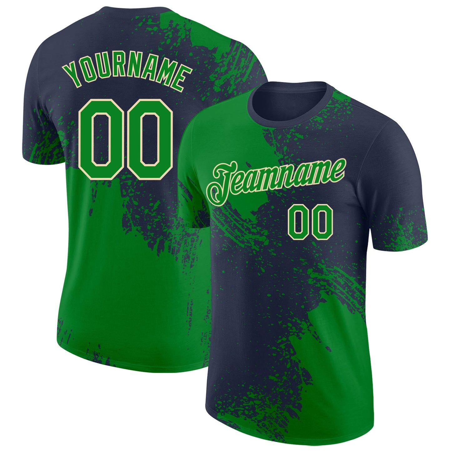 Custom Navy Grass Green-Cream Abstract Brush Stroke Performance T-Shirt - Main View