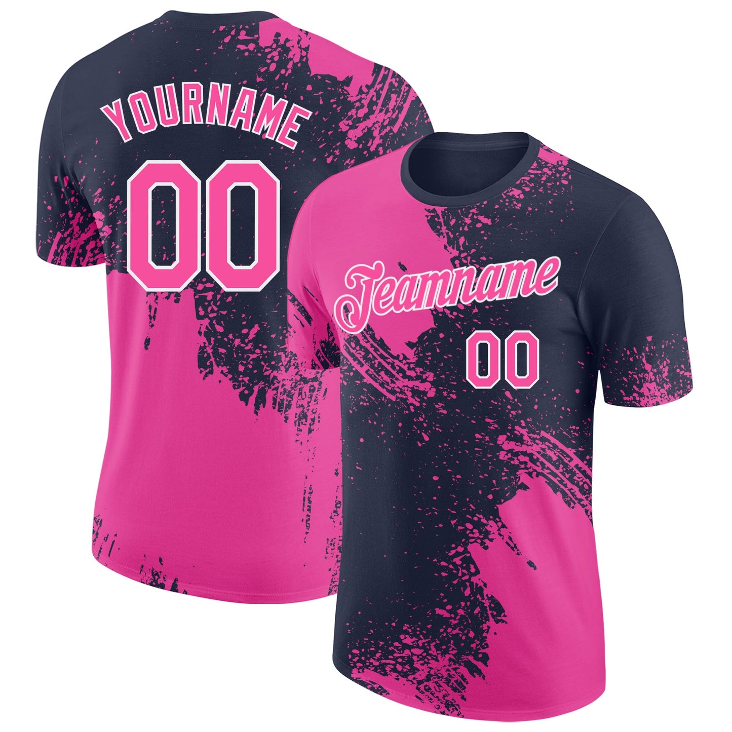 Custom Navy Pink-White Abstract Brush Stroke Performance T-Shirt - Main View
