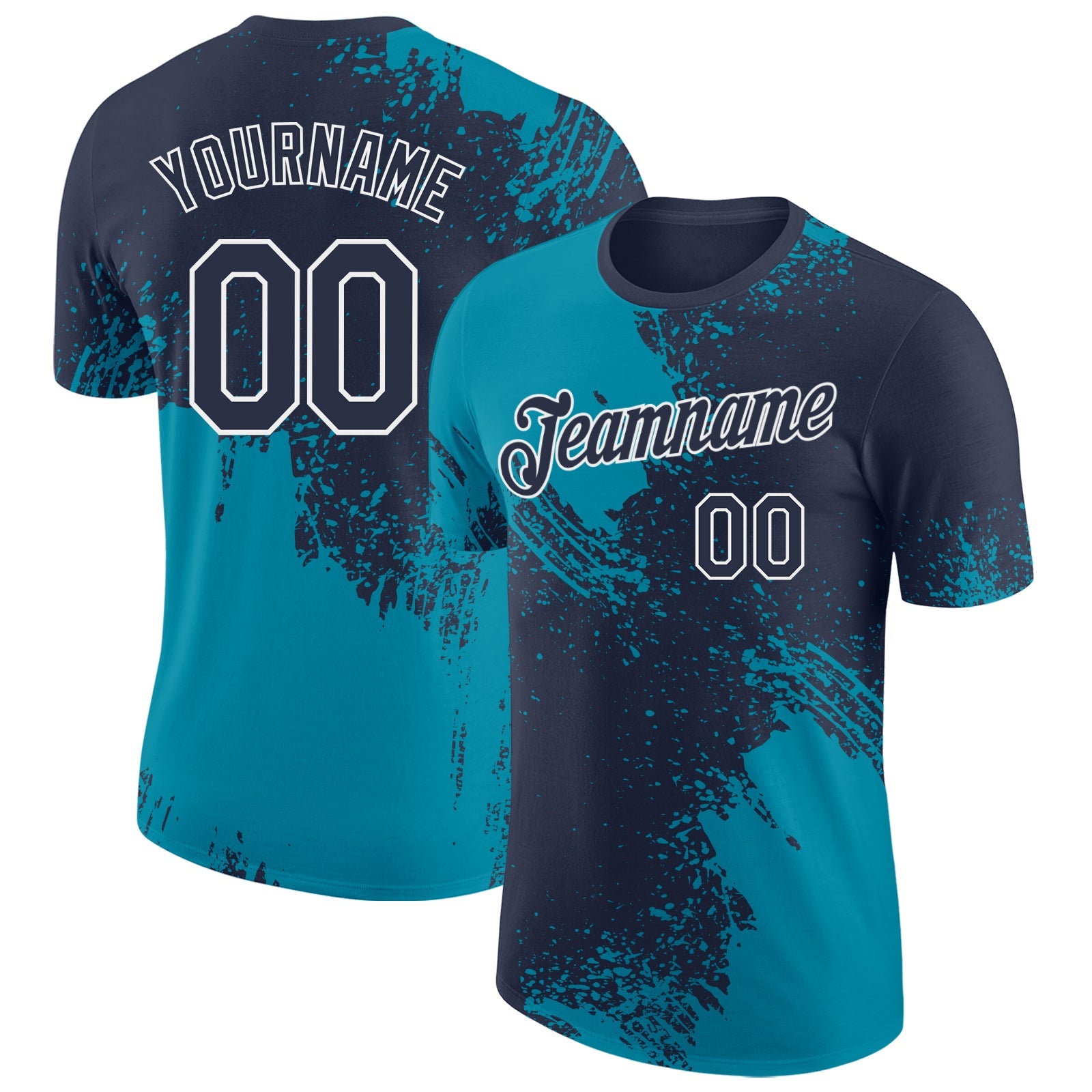 Custom Navy Teal-White Abstract Brush Stroke Performance T-Shirt - Main View