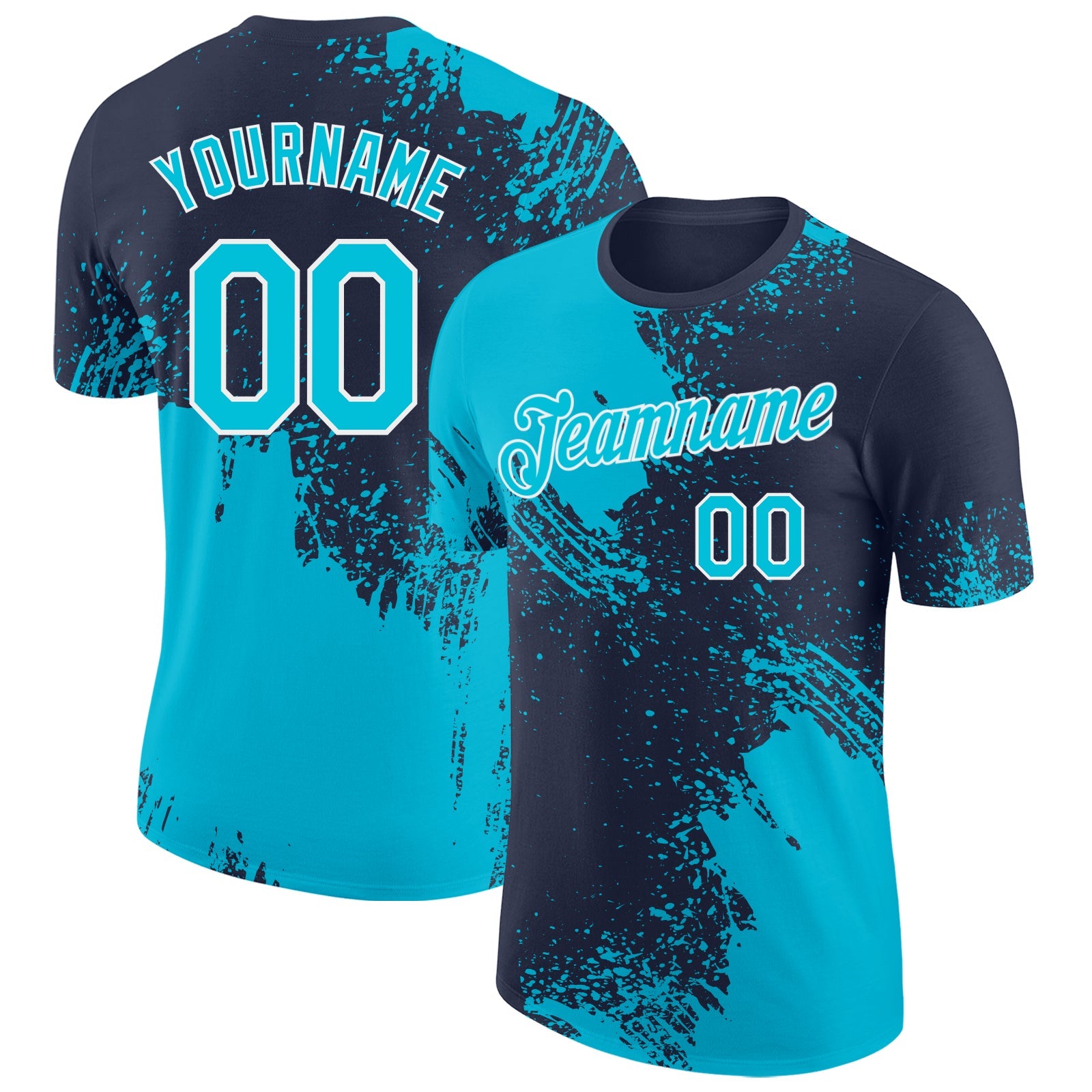 Custom Navy Lakes Blue-White Abstract Brush Stroke Performance T-Shirt - Main View
