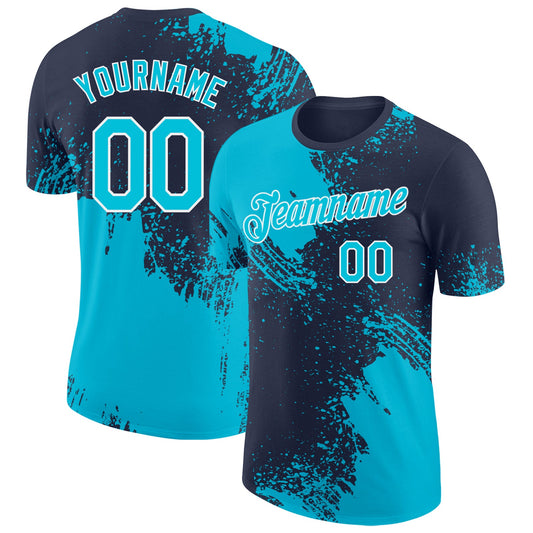 Custom Navy Lakes Blue-White Abstract Brush Stroke Performance T-Shirt - Main View