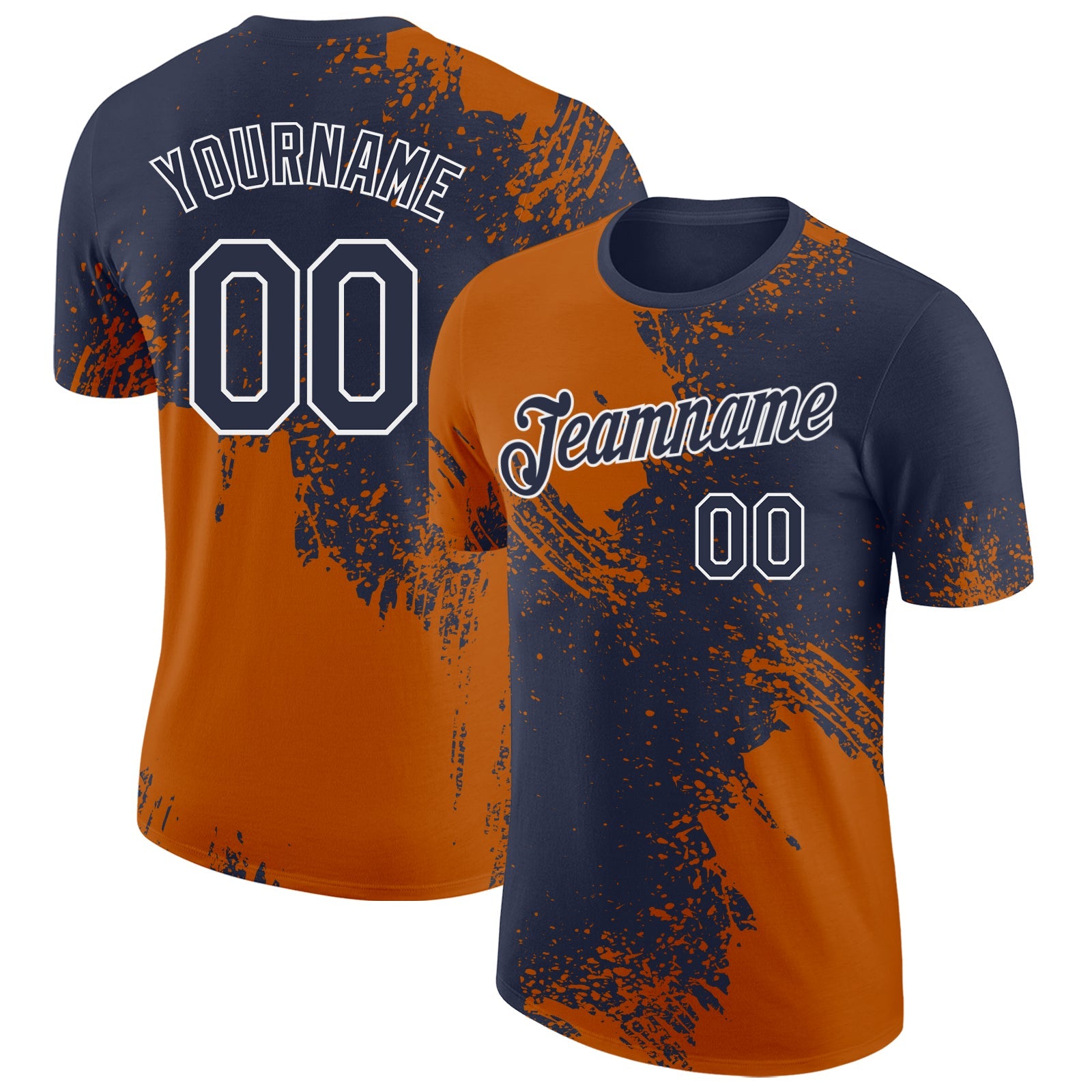 Custom Navy Texas Orange-White Abstract Brush Stroke Performance T-Shirt - Main View
