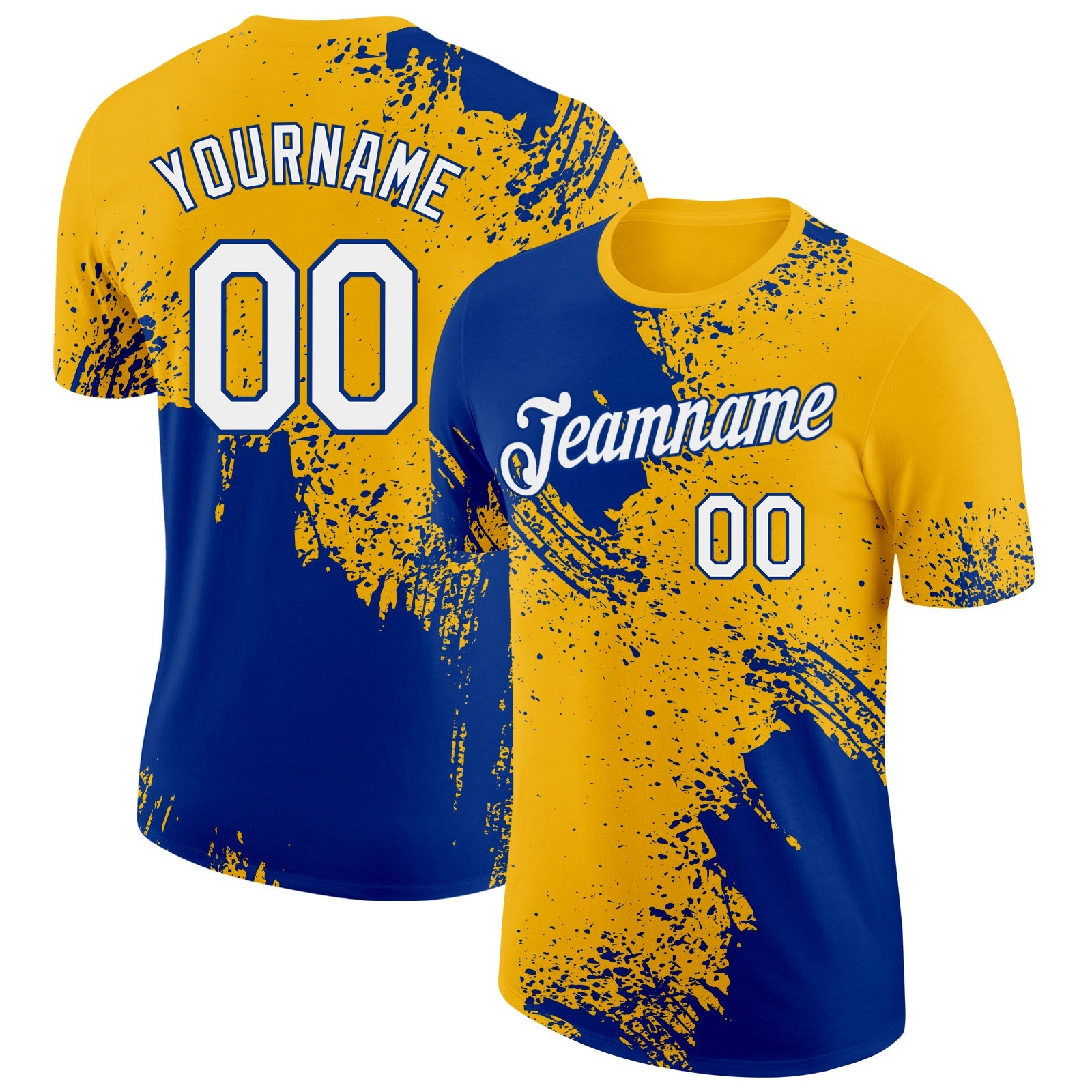 Custom Gold White-Royal Abstract Brush Stroke Performance T-Shirt - Main View