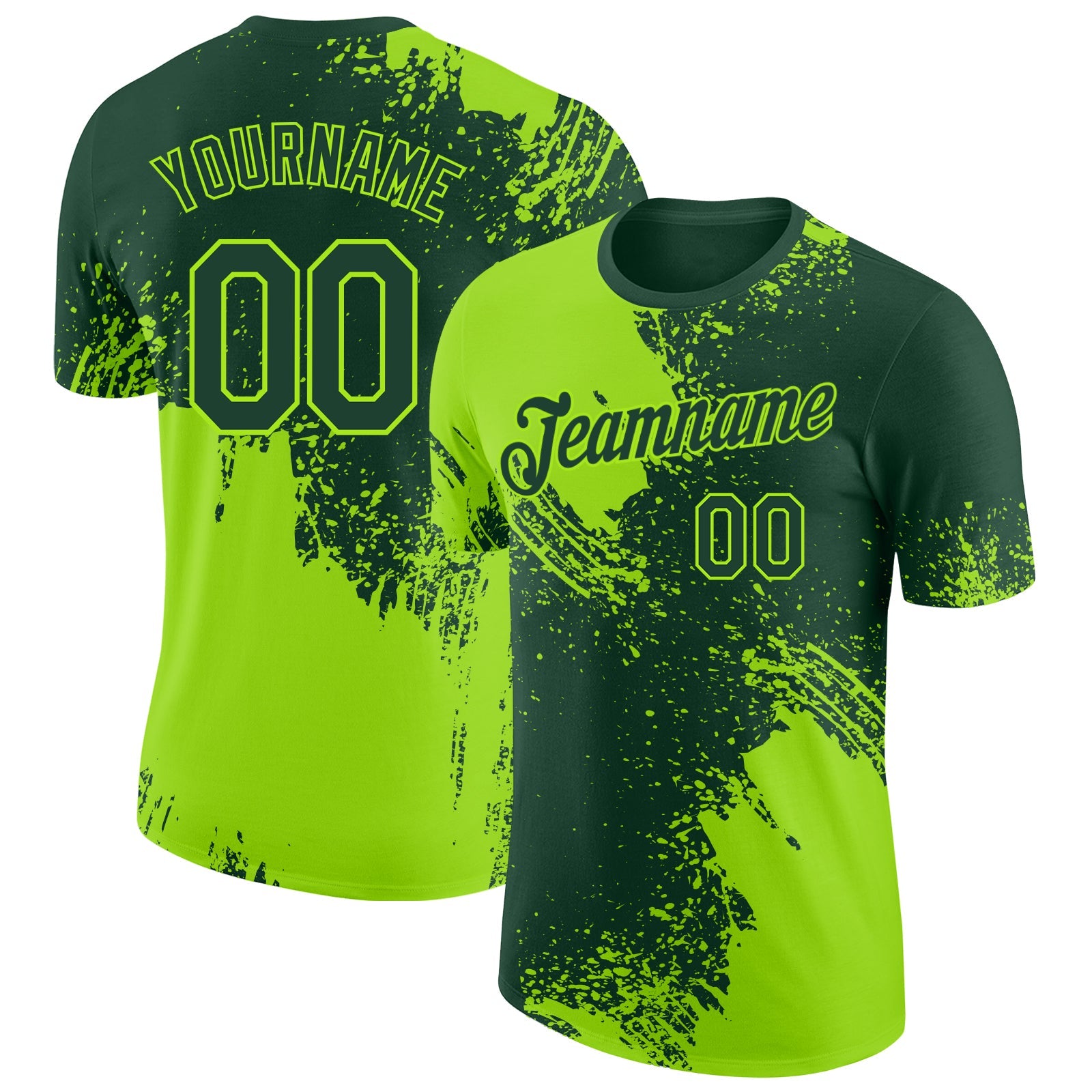 Custom Green-Neon Green Abstract Brush Stroke Performance T-Shirt - Main View