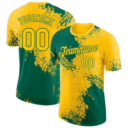Custom Yellow-Kelly Green Abstract Brush Stroke Performance T-Shirt - Main View