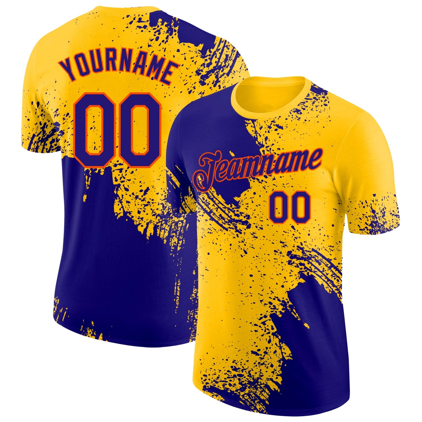 Custom Yellow Dark Purple-Orange Abstract Brush Stroke Performance T-Shirt - Main View