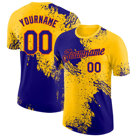 Custom Yellow Dark Purple-Orange Abstract Brush Stroke Performance T-Shirt - Main View