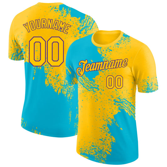 Custom Yellow Lakes Blue-Purple Abstract Brush Stroke Performance T-Shirt - Main View