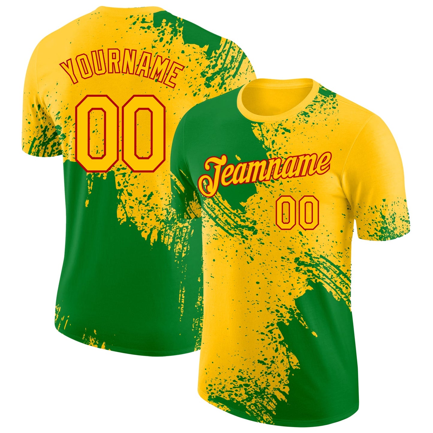 Custom Yellow Grass Green-Red Abstract Brush Stroke Performance T-Shirt - Main View