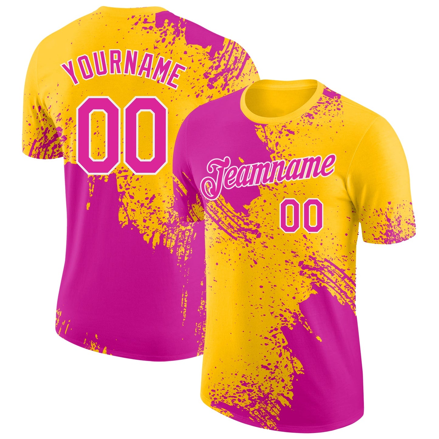 Custom Yellow Deep Pink-White Abstract Brush Stroke Performance T-Shirt - Main View
