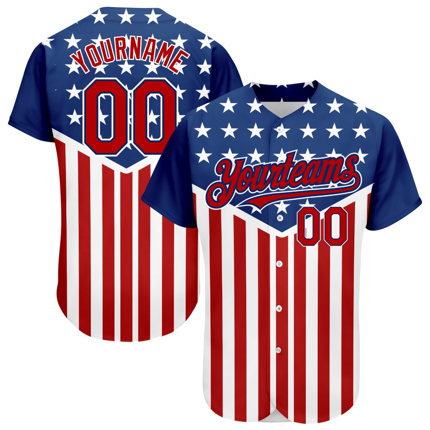 Custom Royal Red-White 3D American Flag Authentic Baseball Jersey - Main View