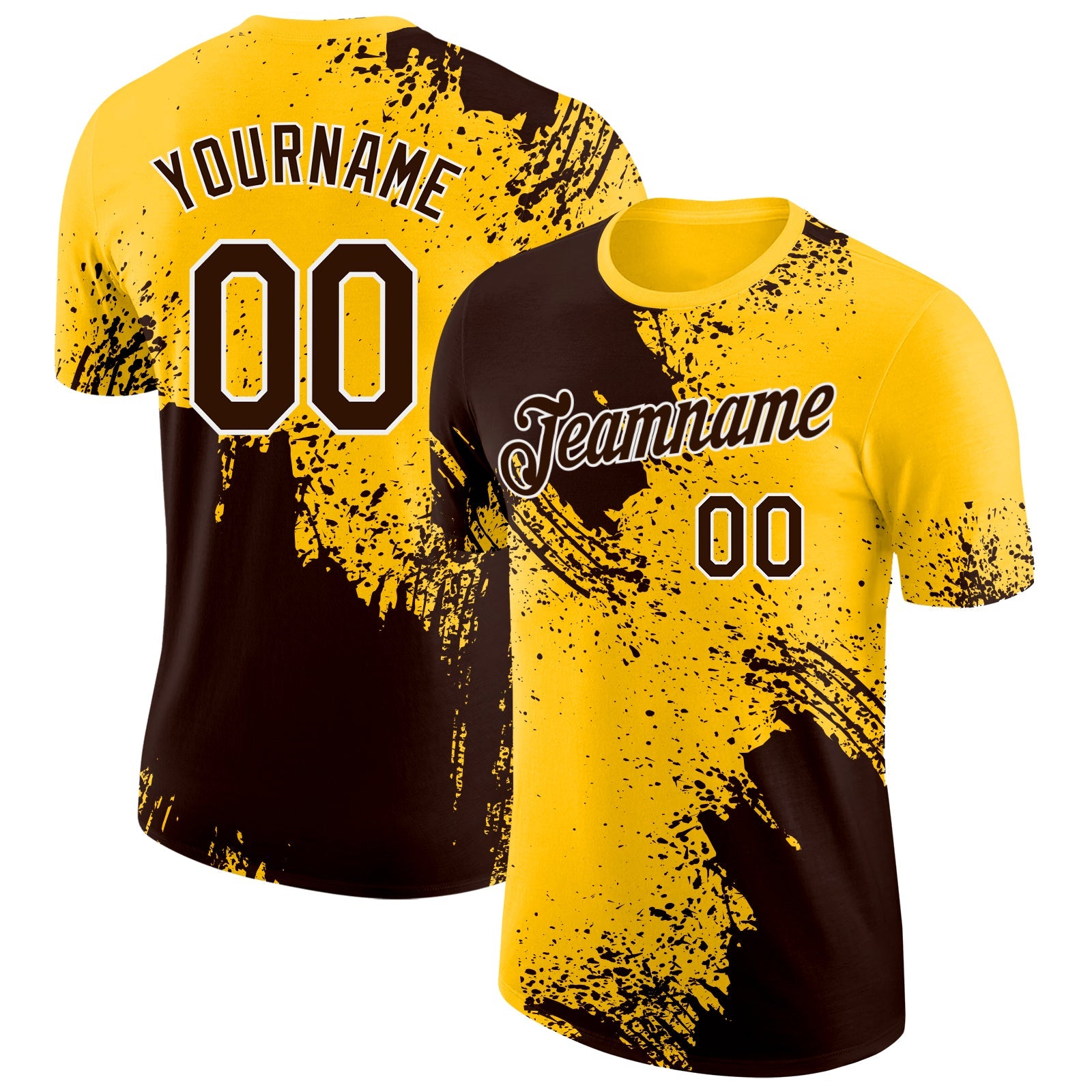 Custom Yellow Brown-White Abstract Brush Stroke Performance T-Shirt - Main View