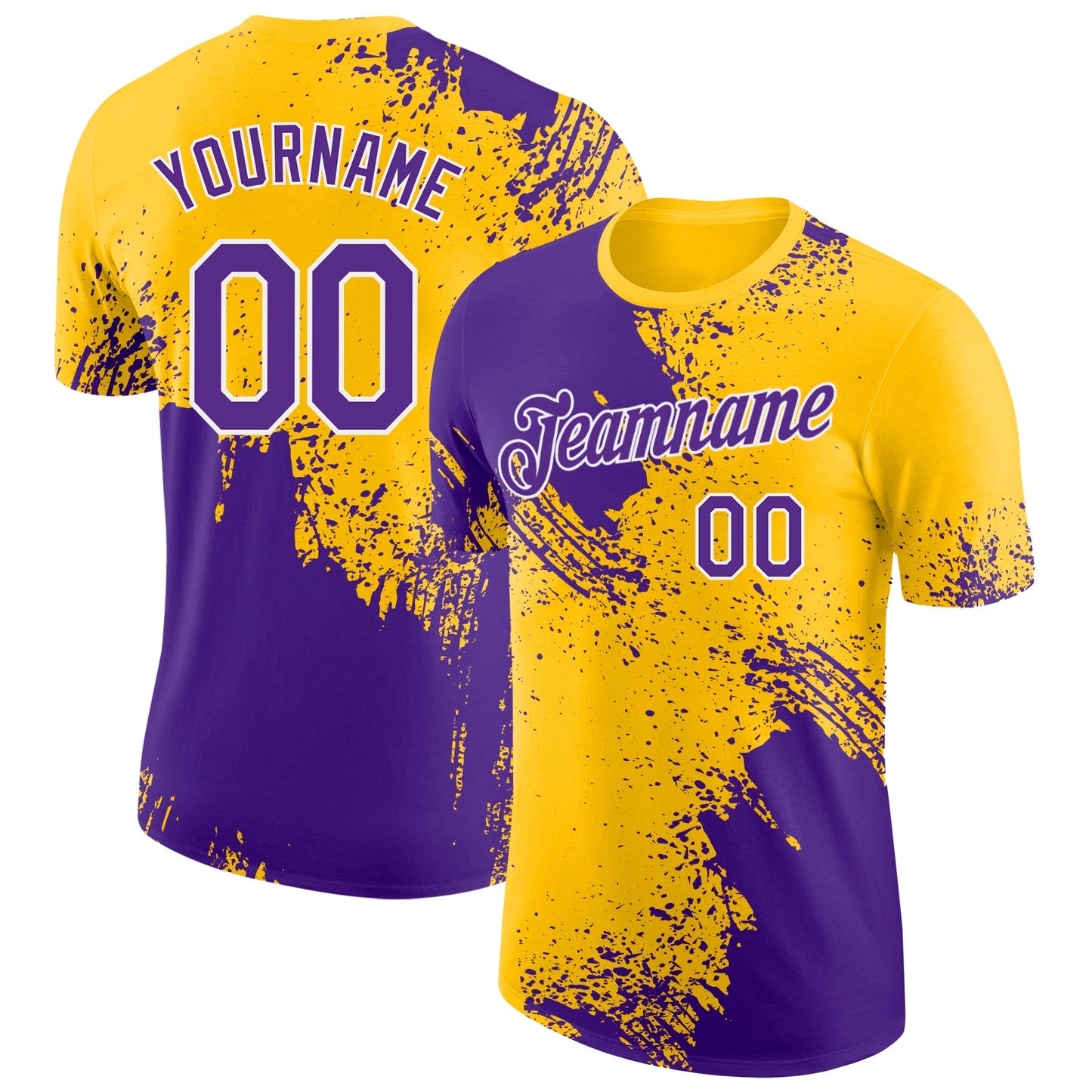 Custom Yellow Purple-White Abstract Brush Stroke Performance T-Shirt - Main View