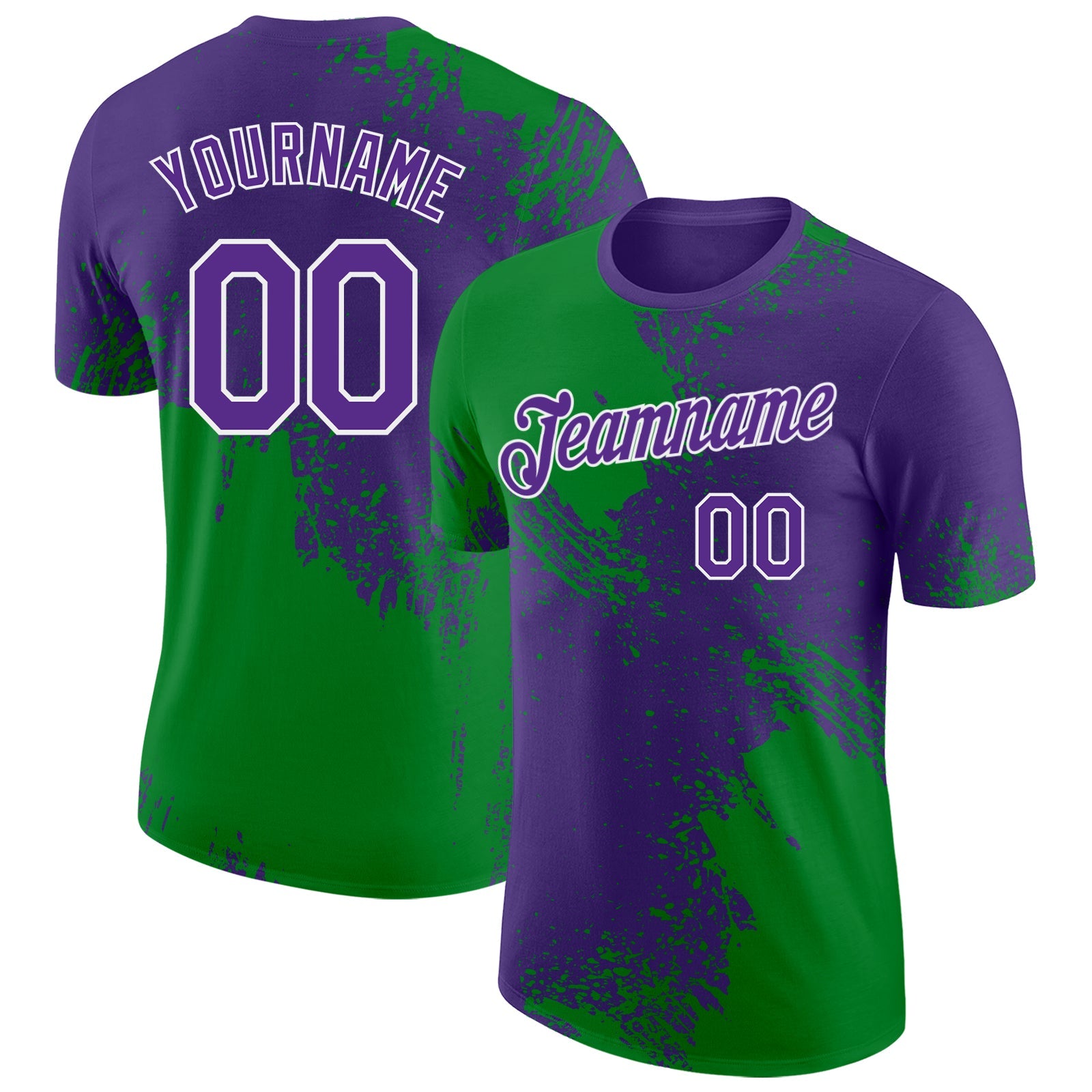 Custom Purple Grass Green-White Abstract Brush Stroke Performance T-Shirt - Main View