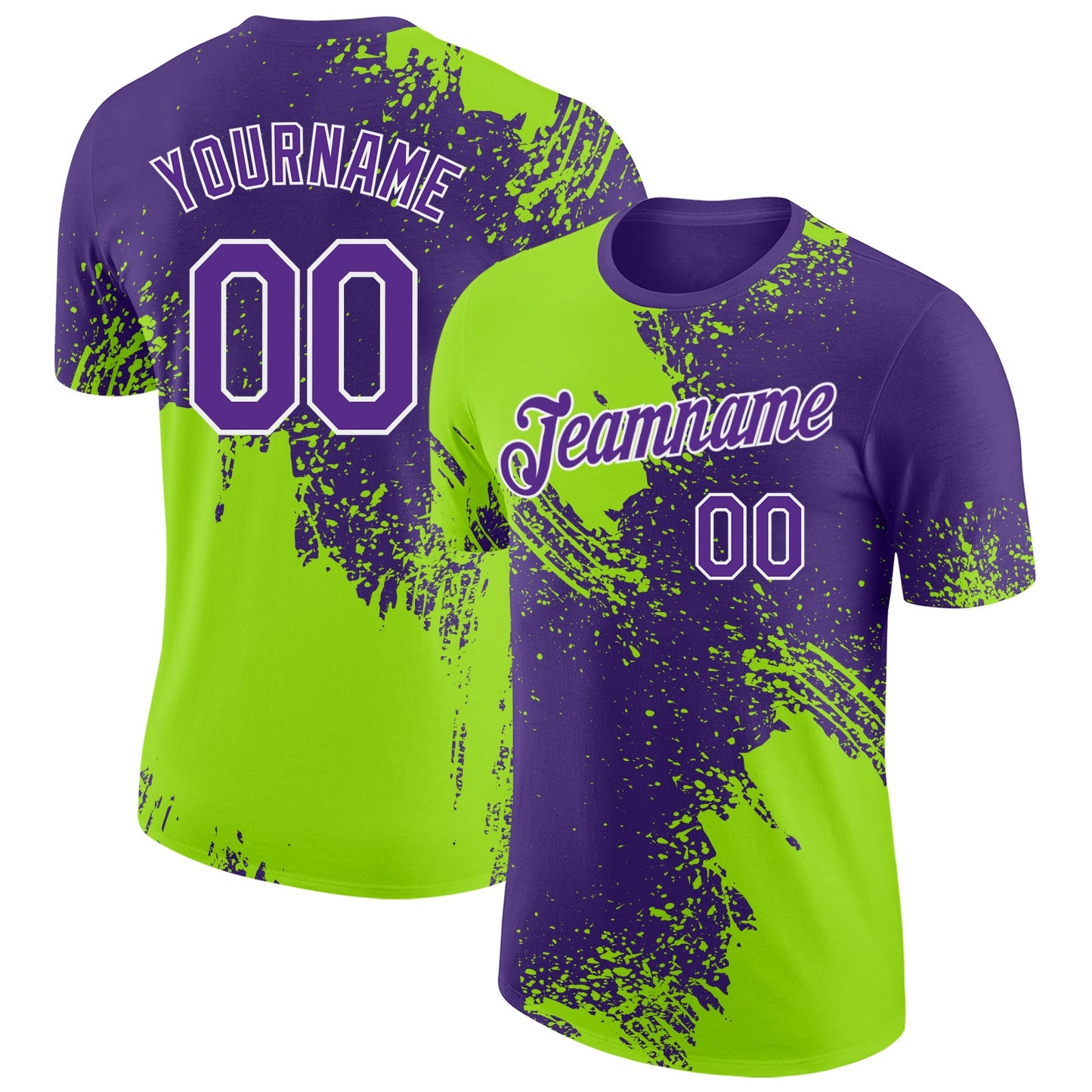 Custom Purple Neon Green-White Abstract Brush Stroke Performance T-Shirt - Main View