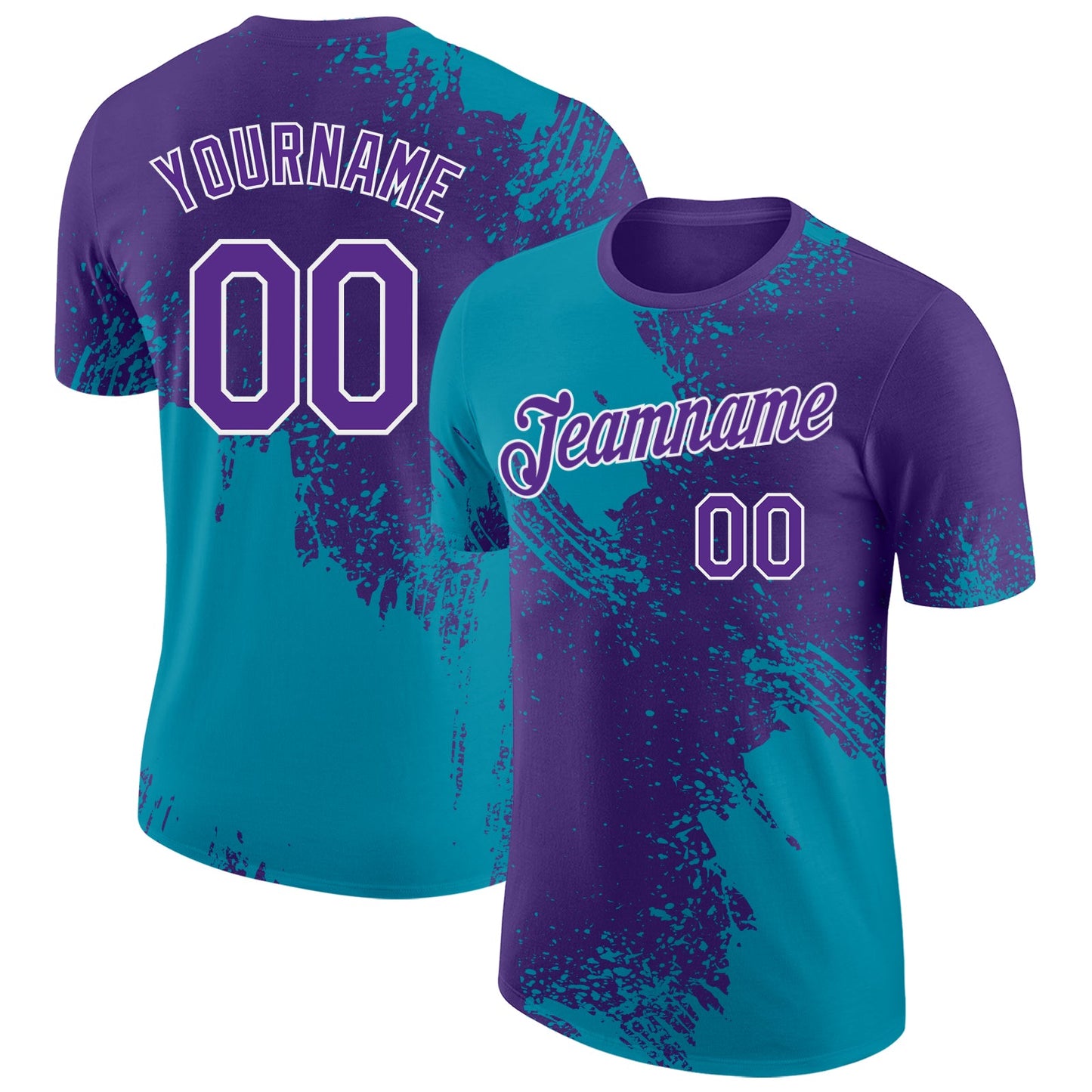 Custom Purple Teal-White Abstract Brush Stroke Performance T-Shirt - Main View
