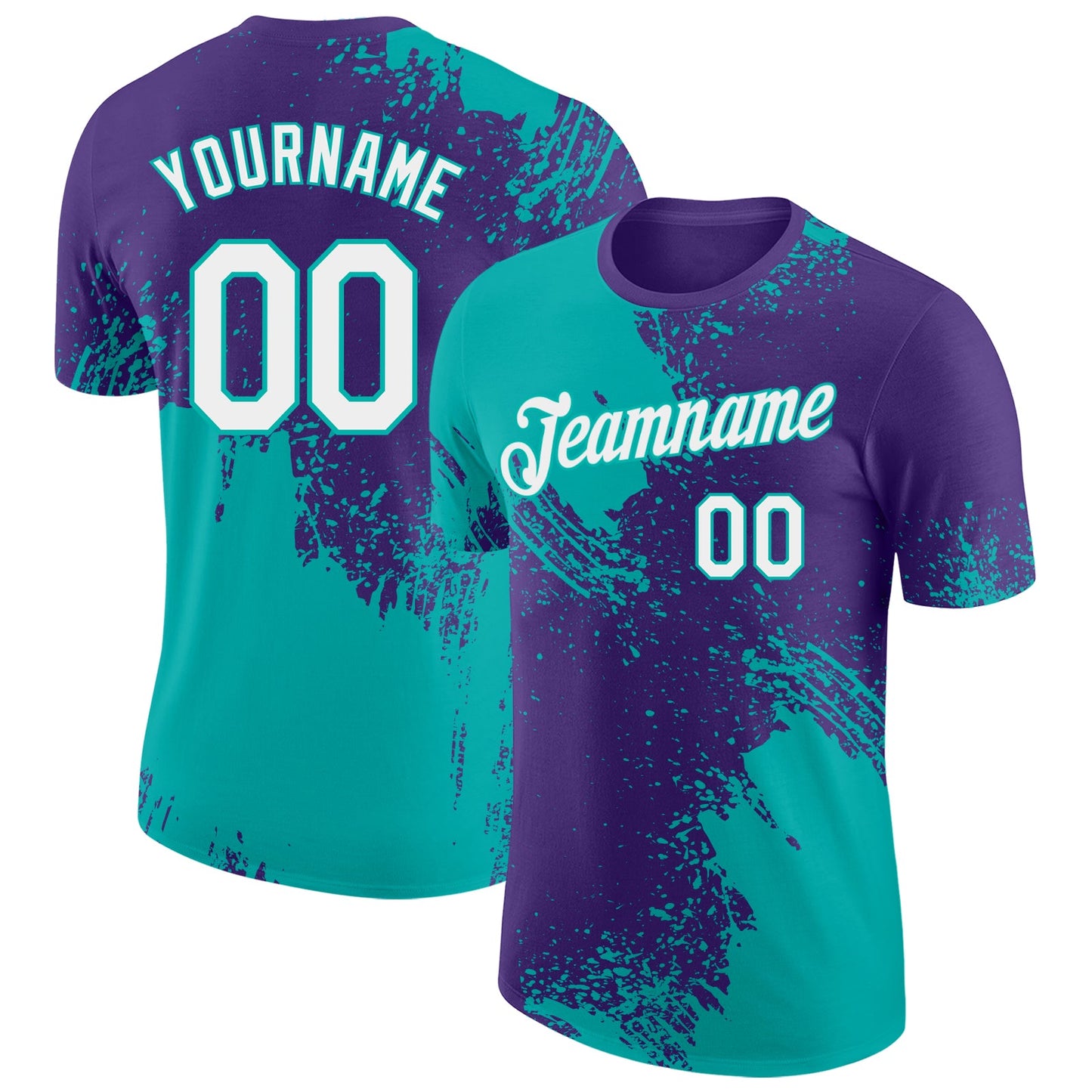 Custom Purple White-Aqua Abstract Brush Stroke Performance T-Shirt - Main View
