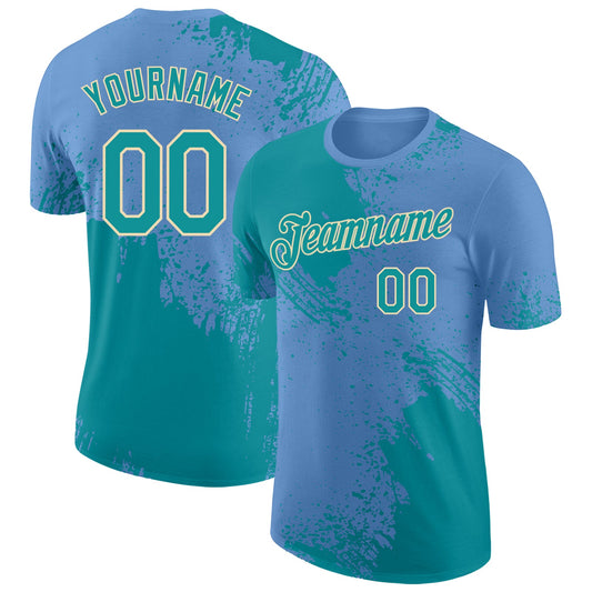 Custom Light Blue Teal-Cream Abstract Brush Stroke Performance T-Shirt - Main View