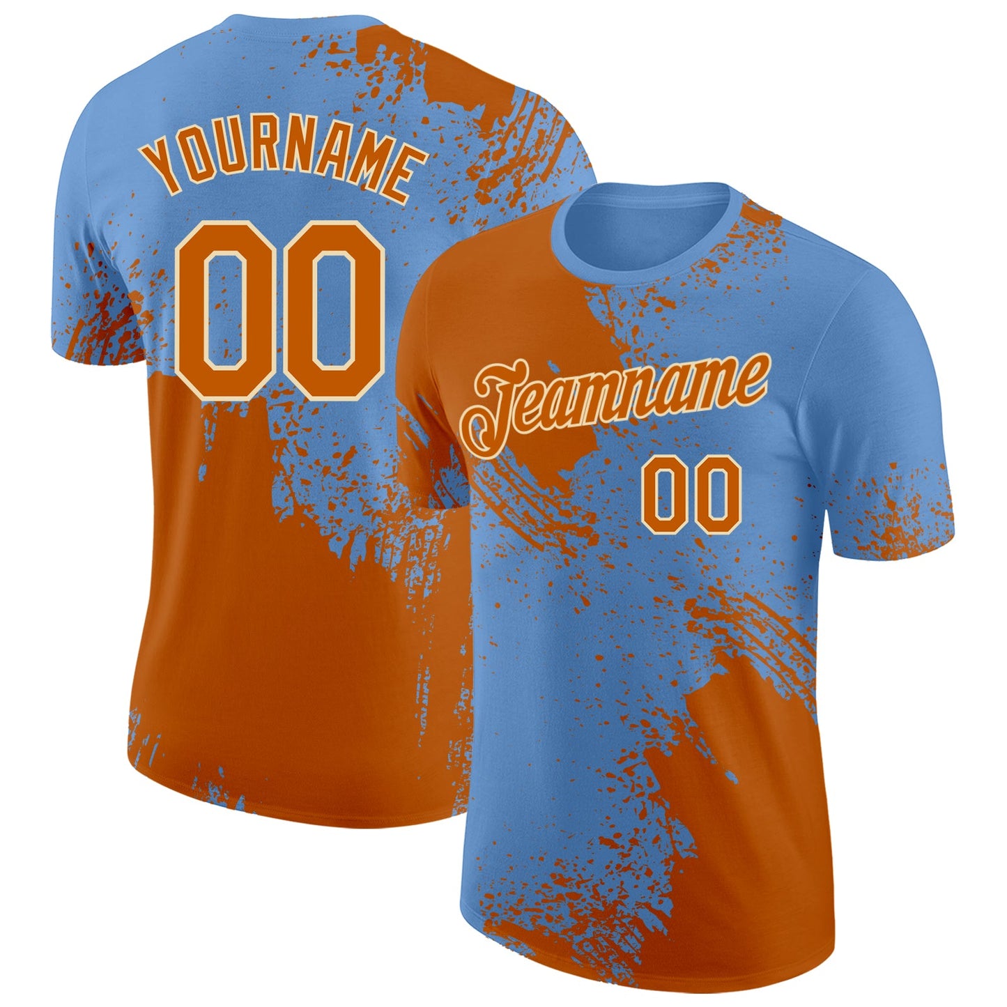 Custom Light Blue Texas Orange-Cream Abstract Brush Stroke Performance T-Shirt - Main View